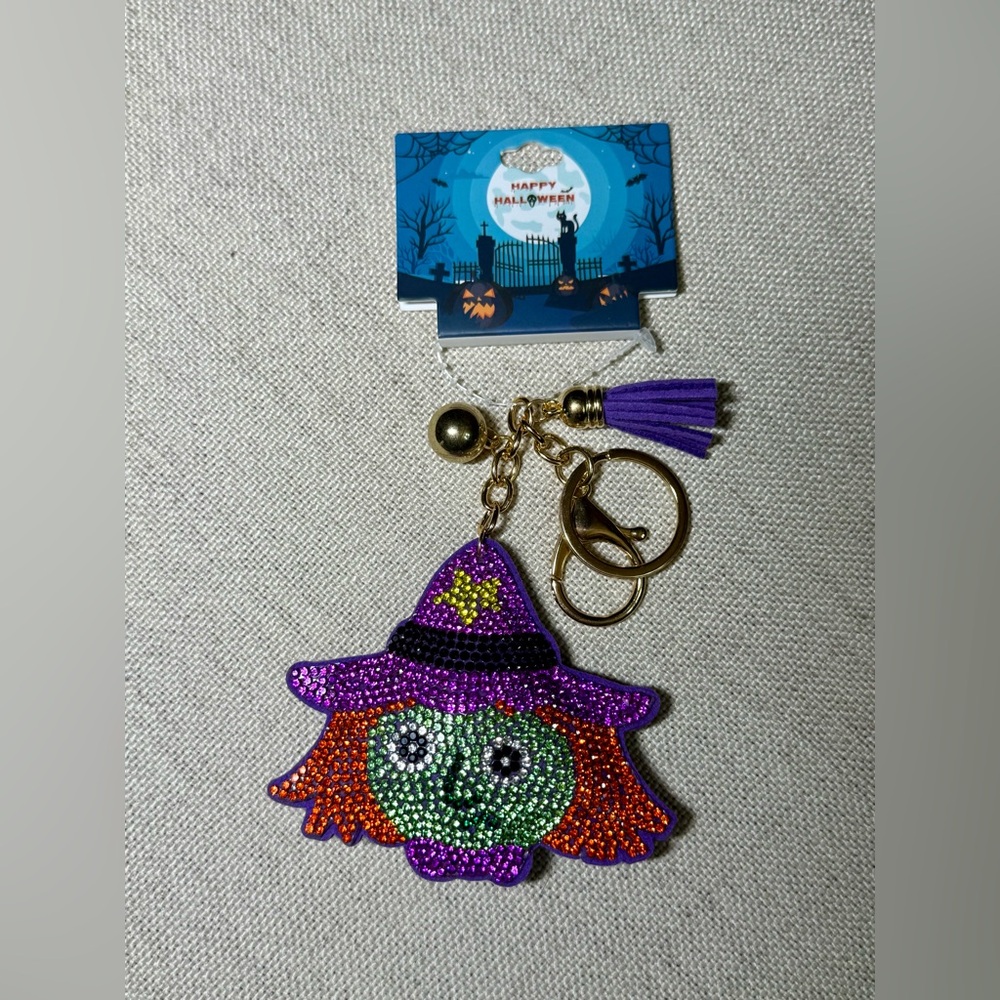 RHINESTONE WITCH Halloween Key Chain/Bag Charm
